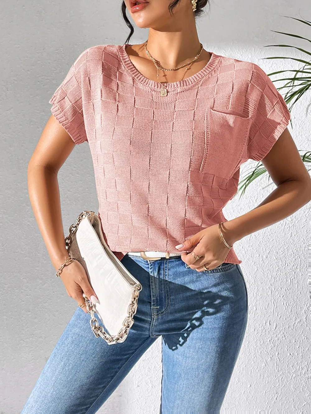 Round Neck Short Sleeve Knit Top, image 20