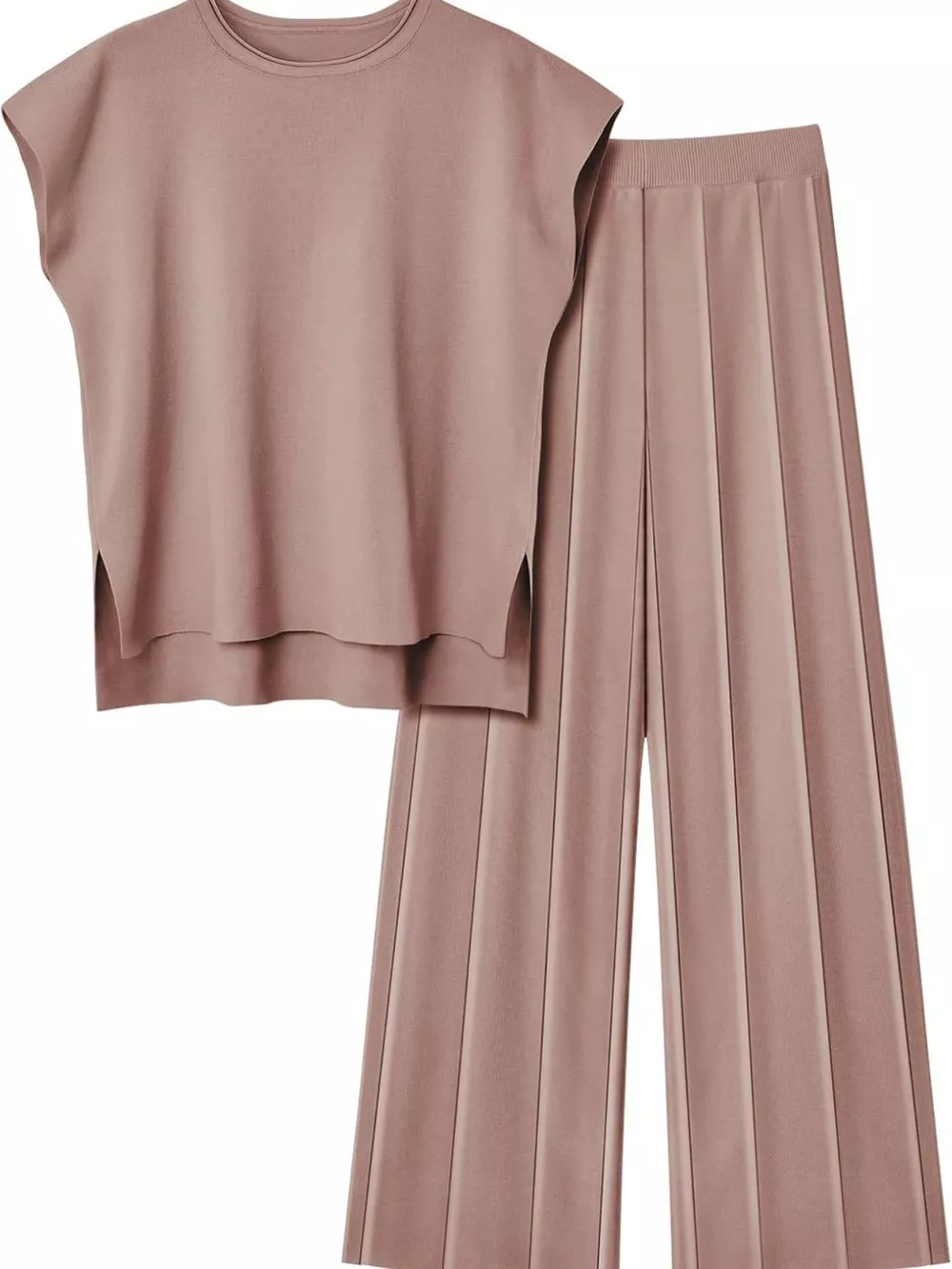 Casual Solid Color Cap Sleeve Top and Pants Knit Set, image 10