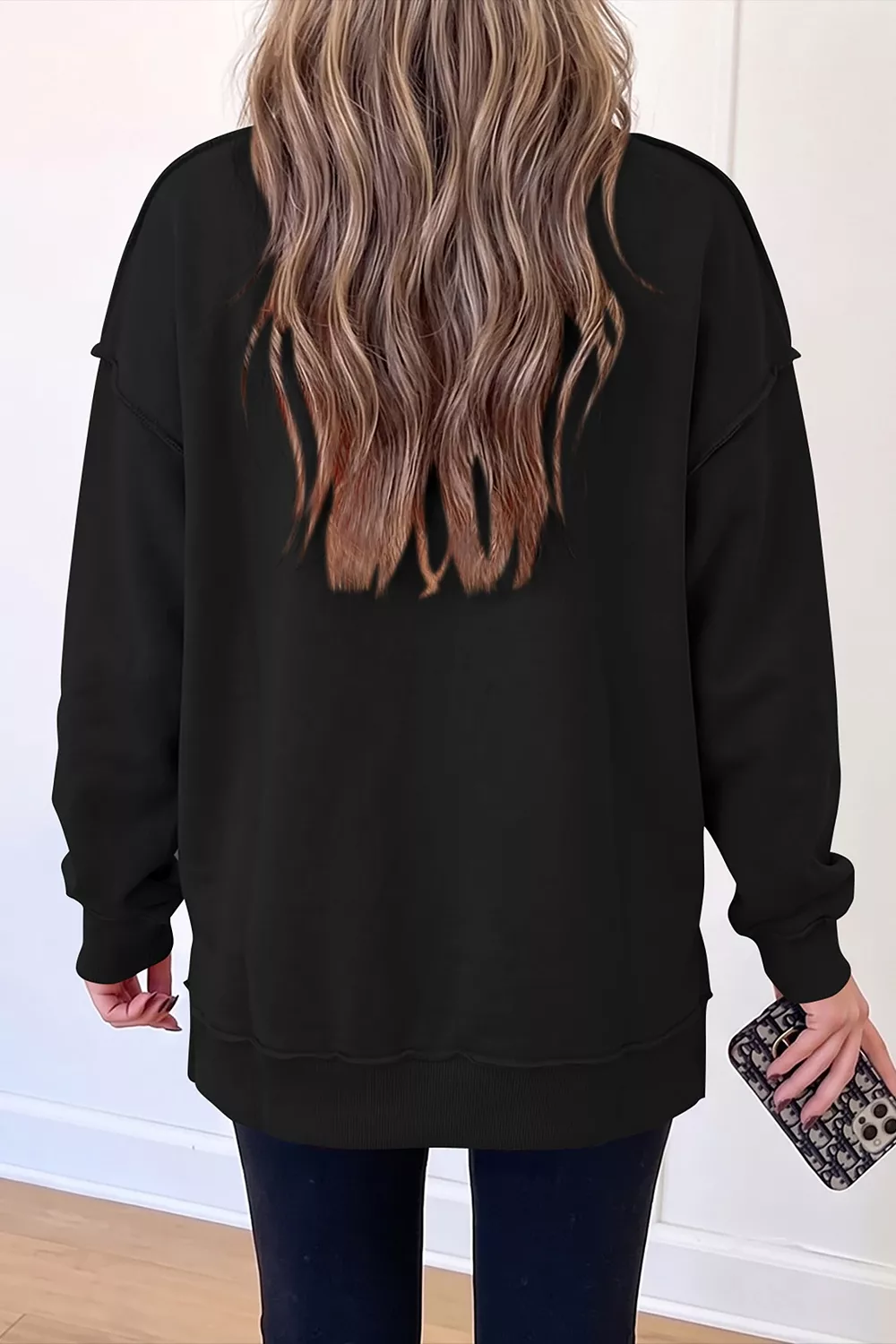 Rhinestone Ghost Exposed Seam Mock Neck Halloween Sweatshirt, image 5