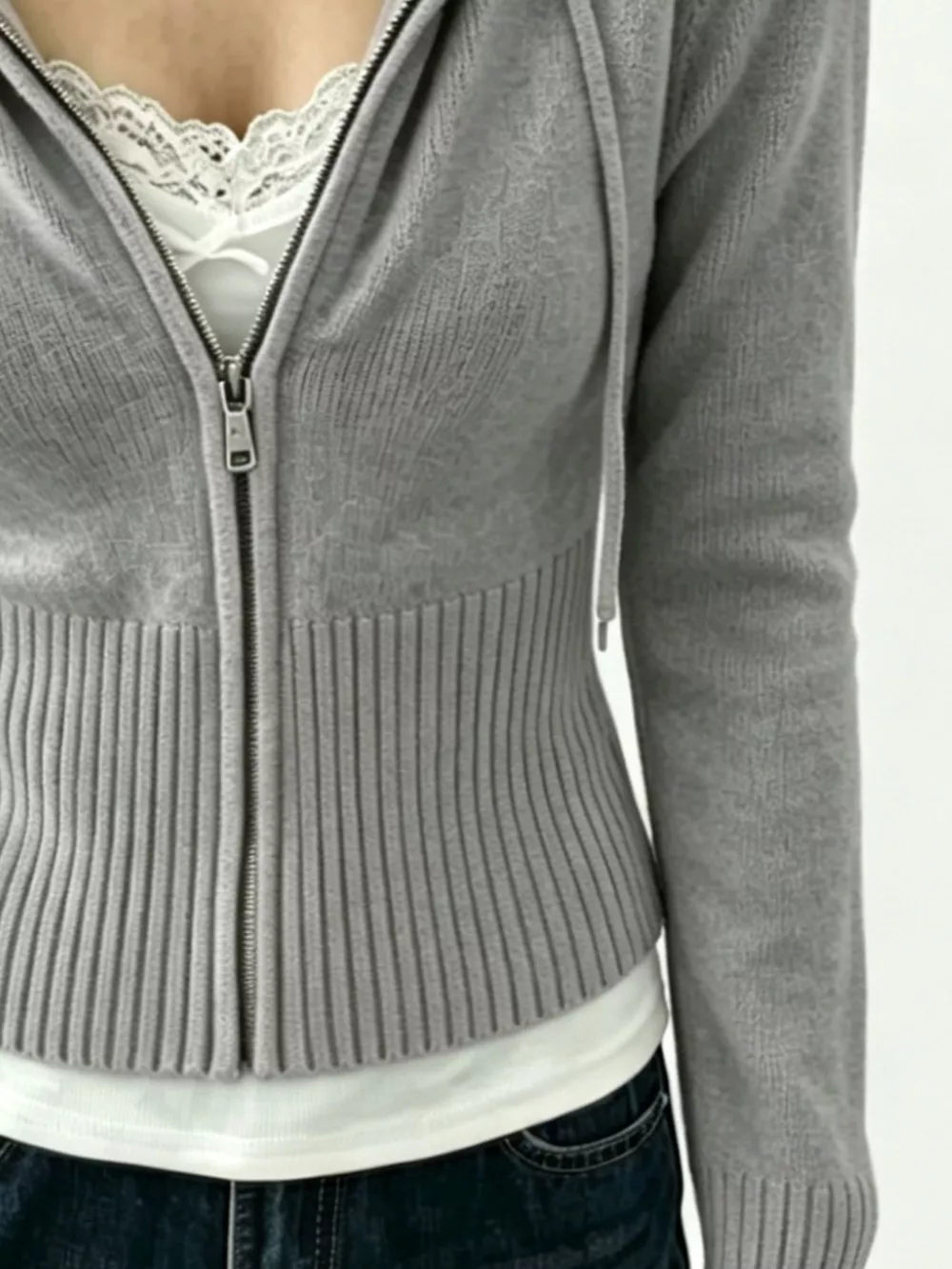 Zip-Up Cropped Hooded Cardigan, image 3
