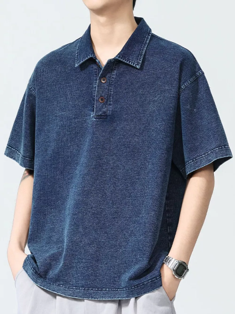 Men's Plus Size Button Detail Short Sleeve Polo, image 2