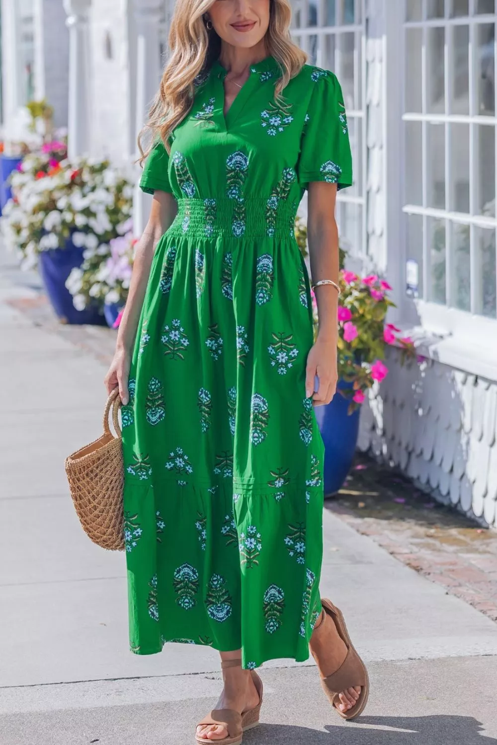 Floral Print Smocked Waist Maxi Dress, image 4