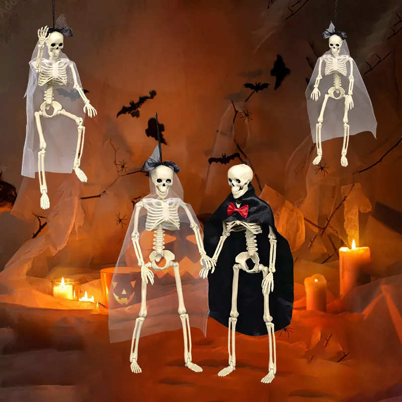 Halloween Posable Skeleton Couple with Wedding Veil and Cape, image 5