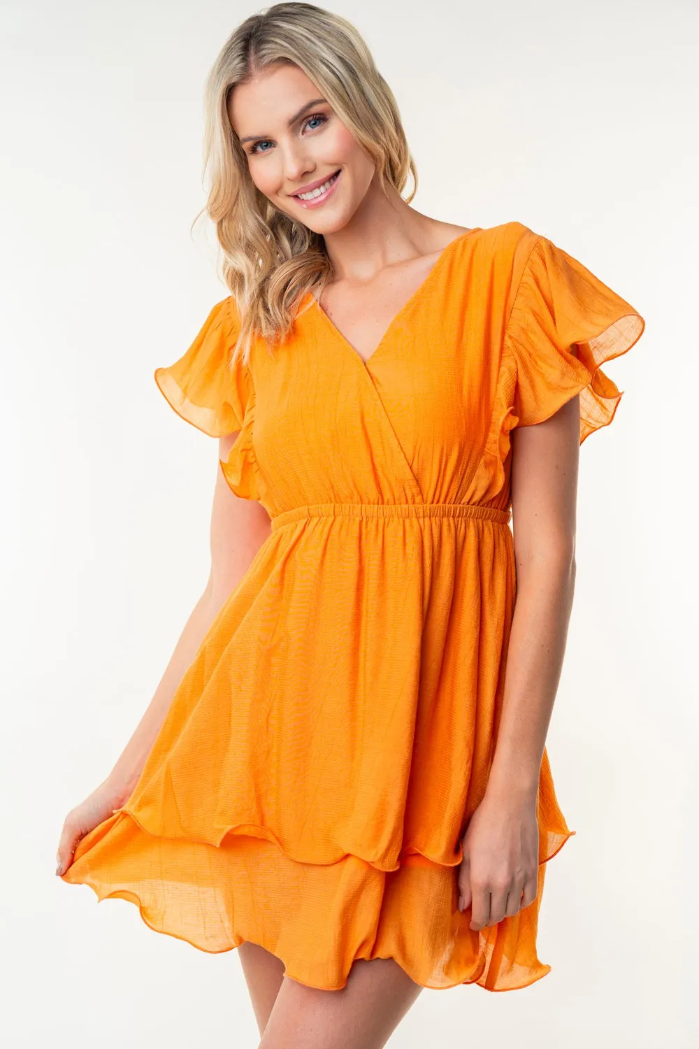 Full Size Short Sleeve Woven Layered Dress, image 2