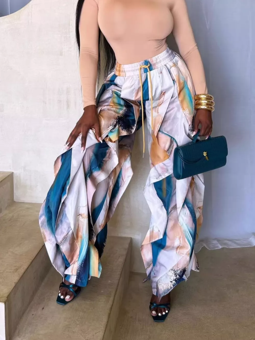 Printed Cargo Pants with Drawstring Waist, image 8