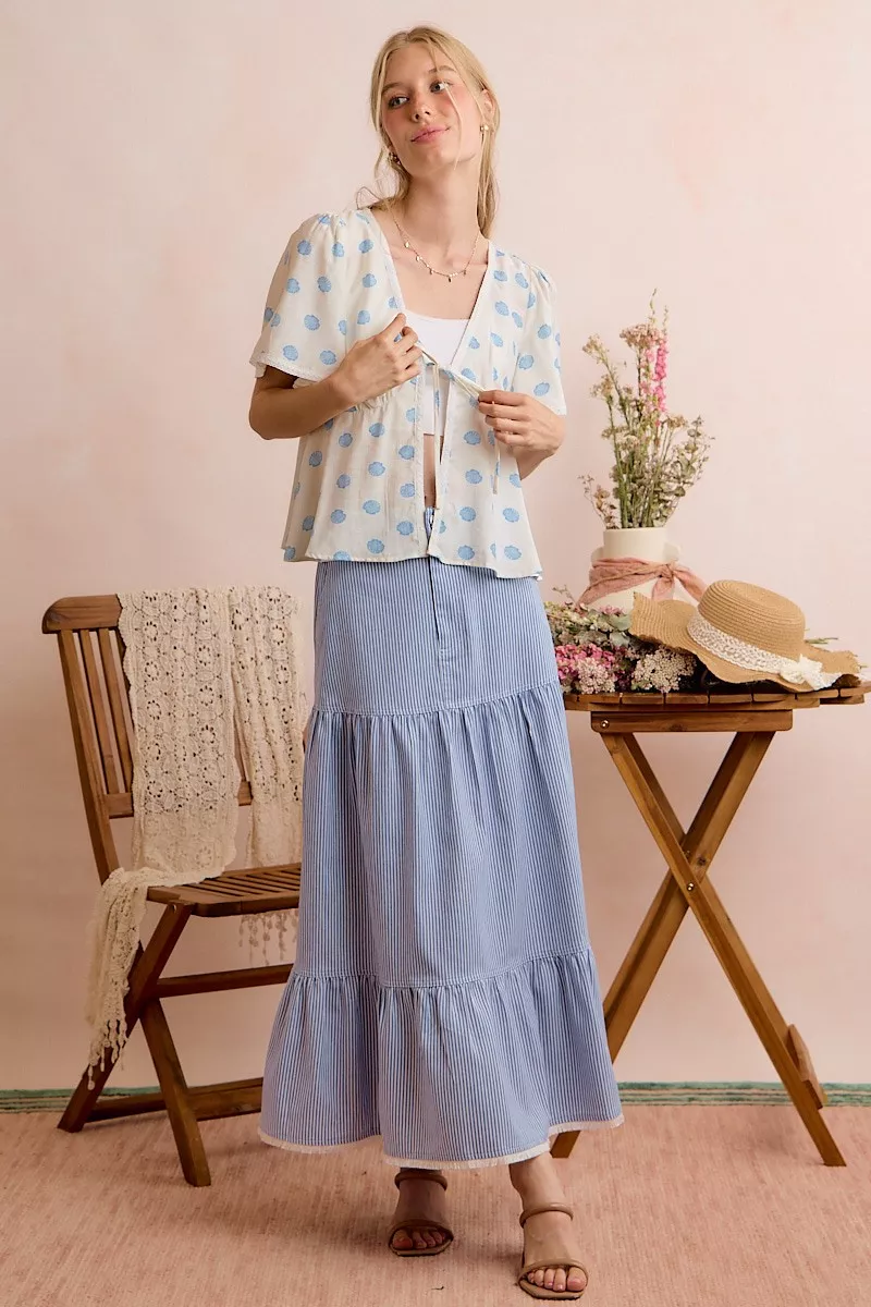Shell Print Tie Front Flutter Sleeves Blouse Top, image 17