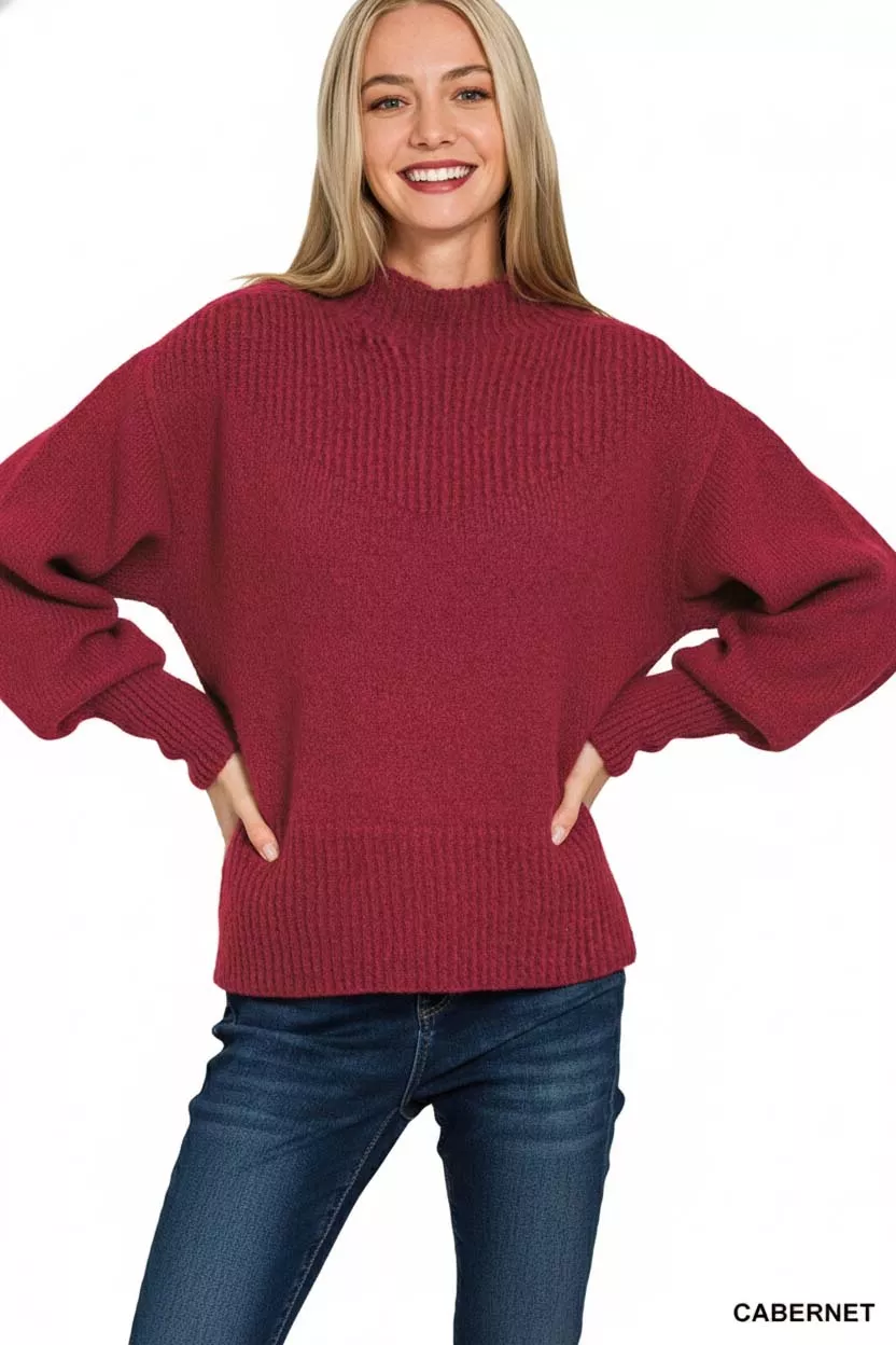 Balloon Sleeve Mock Neck Sweater, image 3