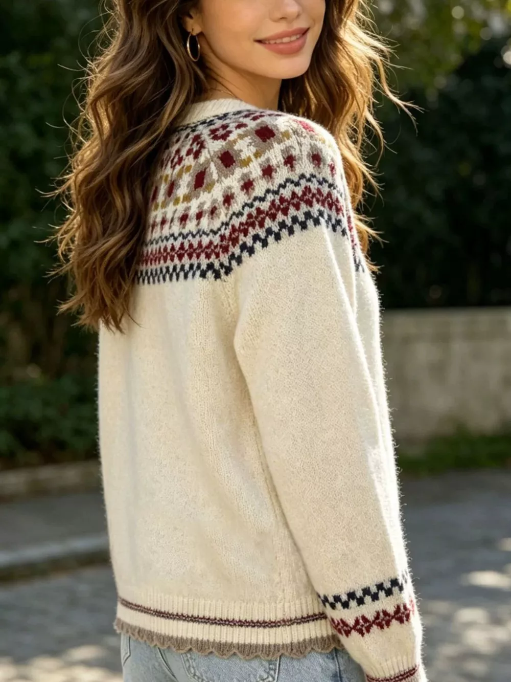 Fair Isle Patterned Button-Down Knit Cardigan, image 5