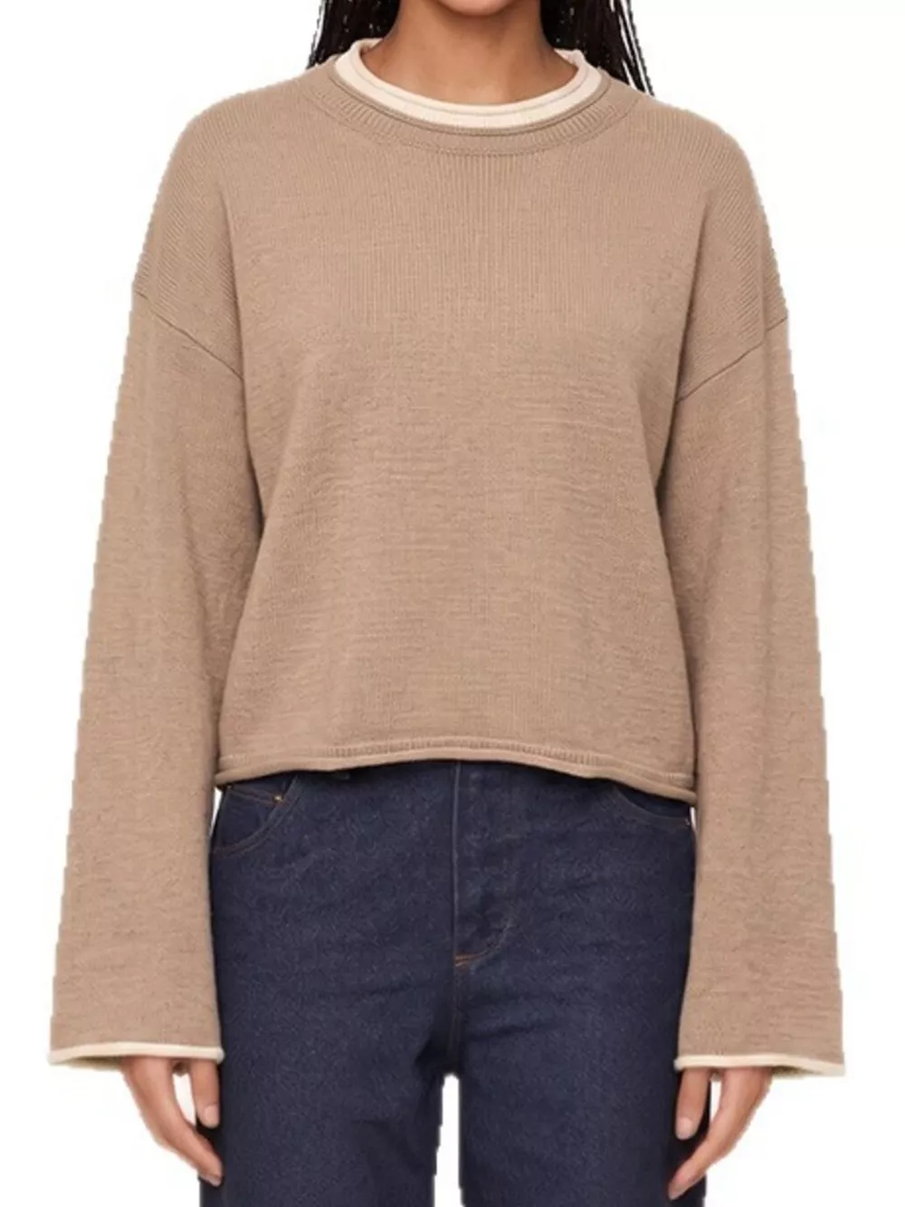 Crew Neck Dropped Shoulder Sweater