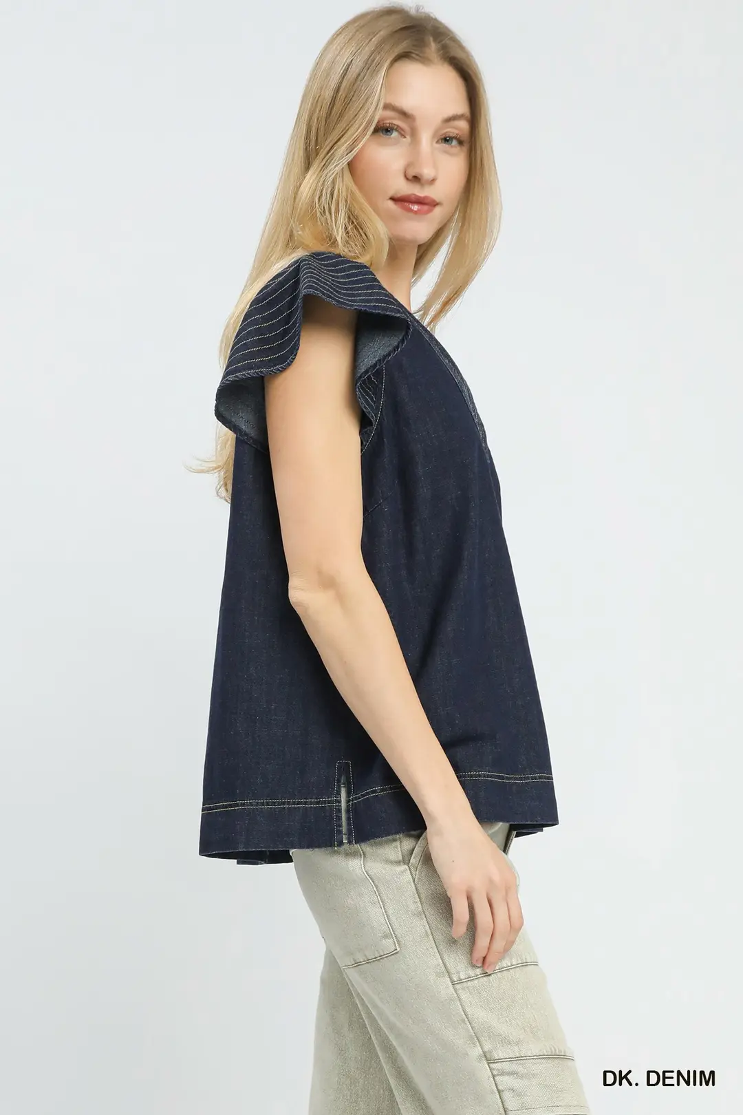 Cap Sleeve Denim Top, image 2