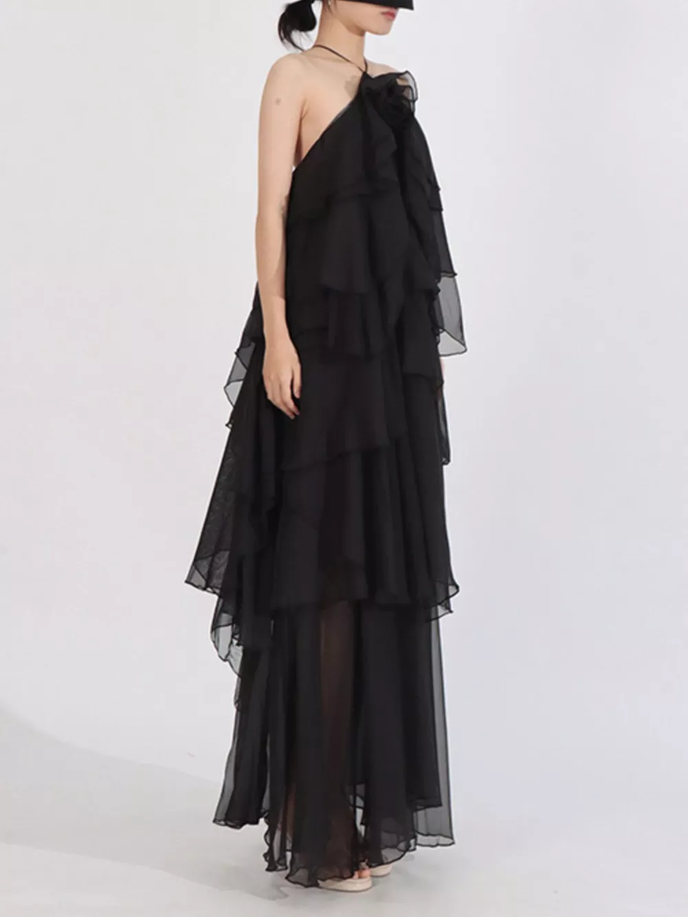 Ruffled Chiffon Halter Neck Maxi Dress, image 11