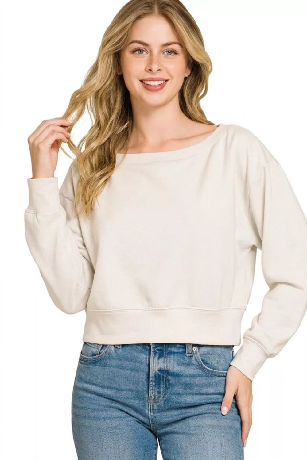 Scuba Cropped Boat Neck Pullover Sweatshirts, image 2