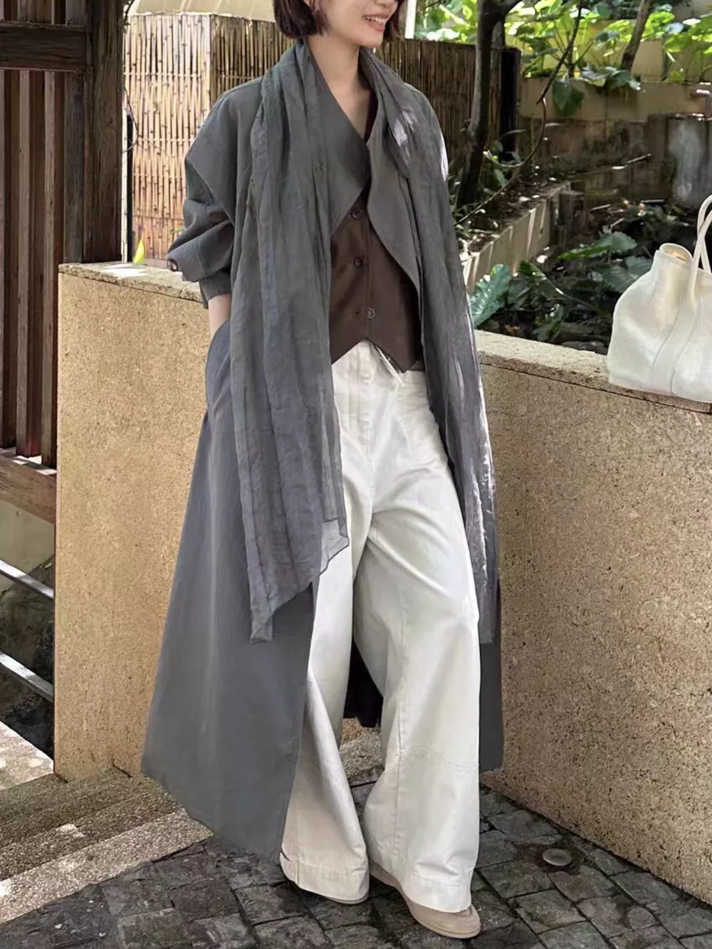 Drawstring Open Front Longline Trench Coat, image 10