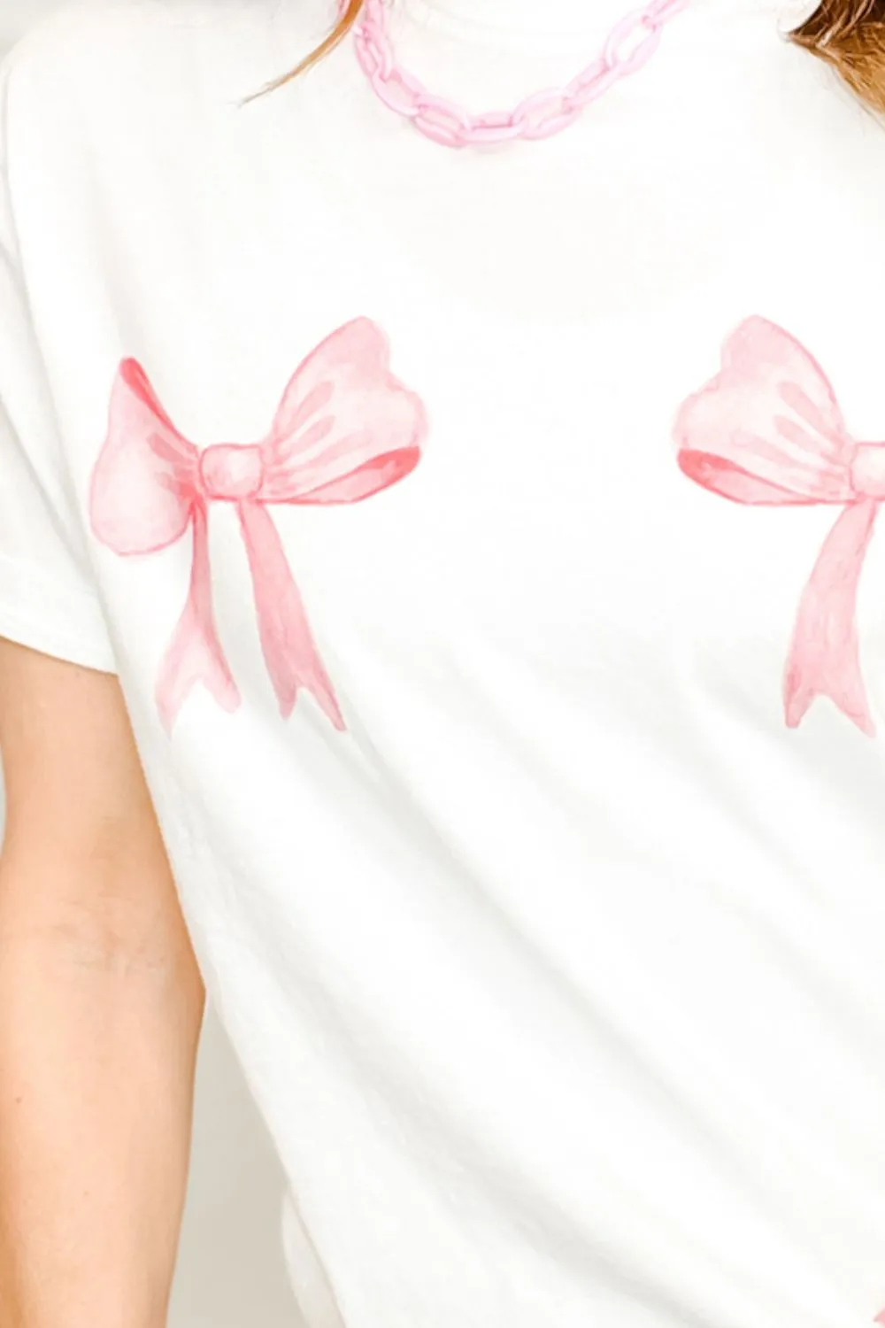 Bow Graphic Round Neck Short Sleeve T-Shirt, image 2