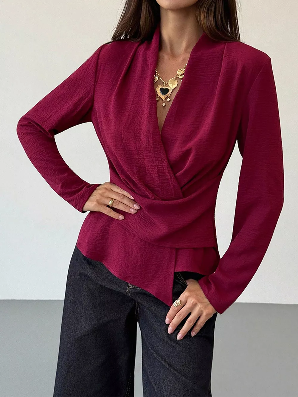 Wrap-Front Long Sleeve Blouse, image 3
