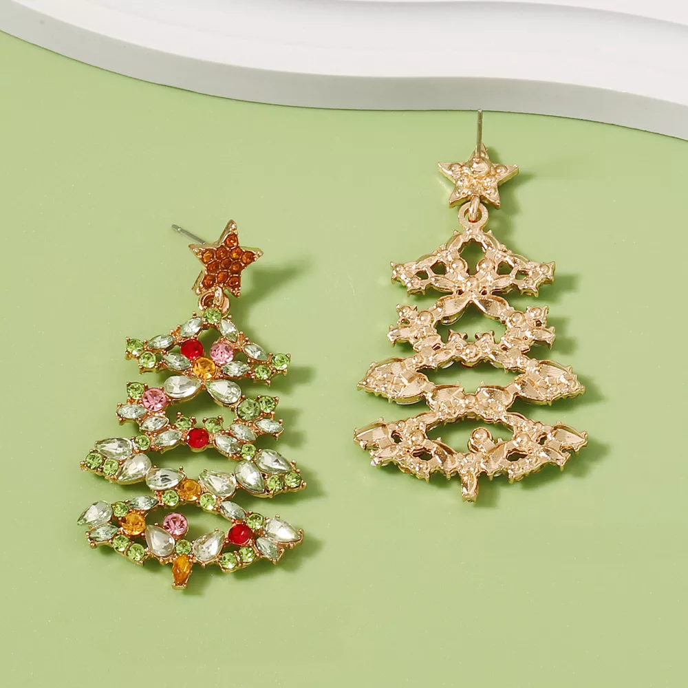 Christmas Tree Earrings with Rhinestones, image 4