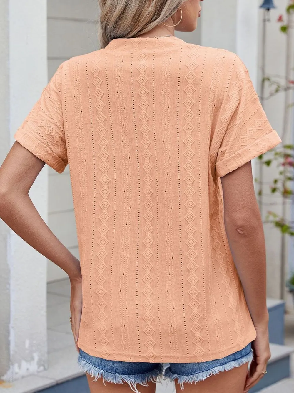 Eyelet Notched Short Sleeve Top, image 8