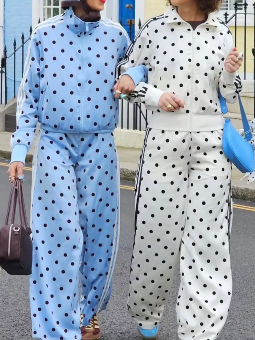 Polka Dot Side Striped Outerwear and Pants Set, image 2