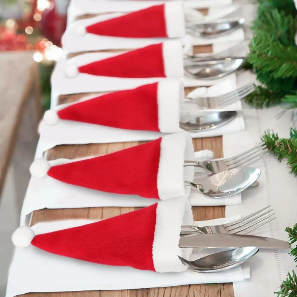 Christmas Santa Hat Cutlery Holders Decorative Table Setting, image 3