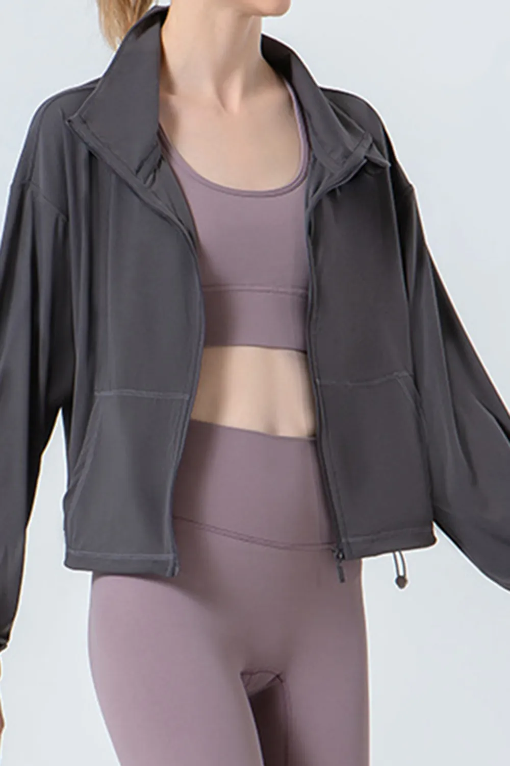 Drawstring Zip Up Dropped Shoulder Active Outerwear, image 10