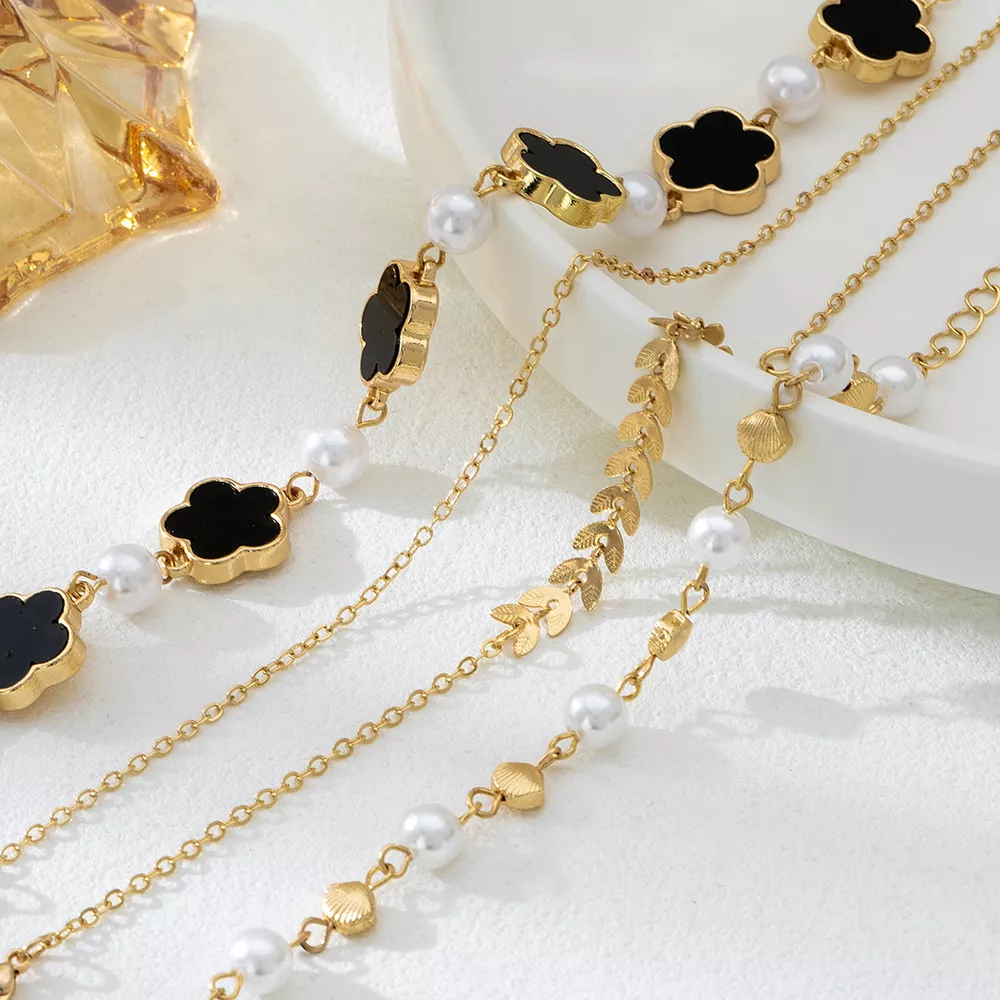 4-Piece 18K Gold-Plated Alloy Resin Bracelet, image 2