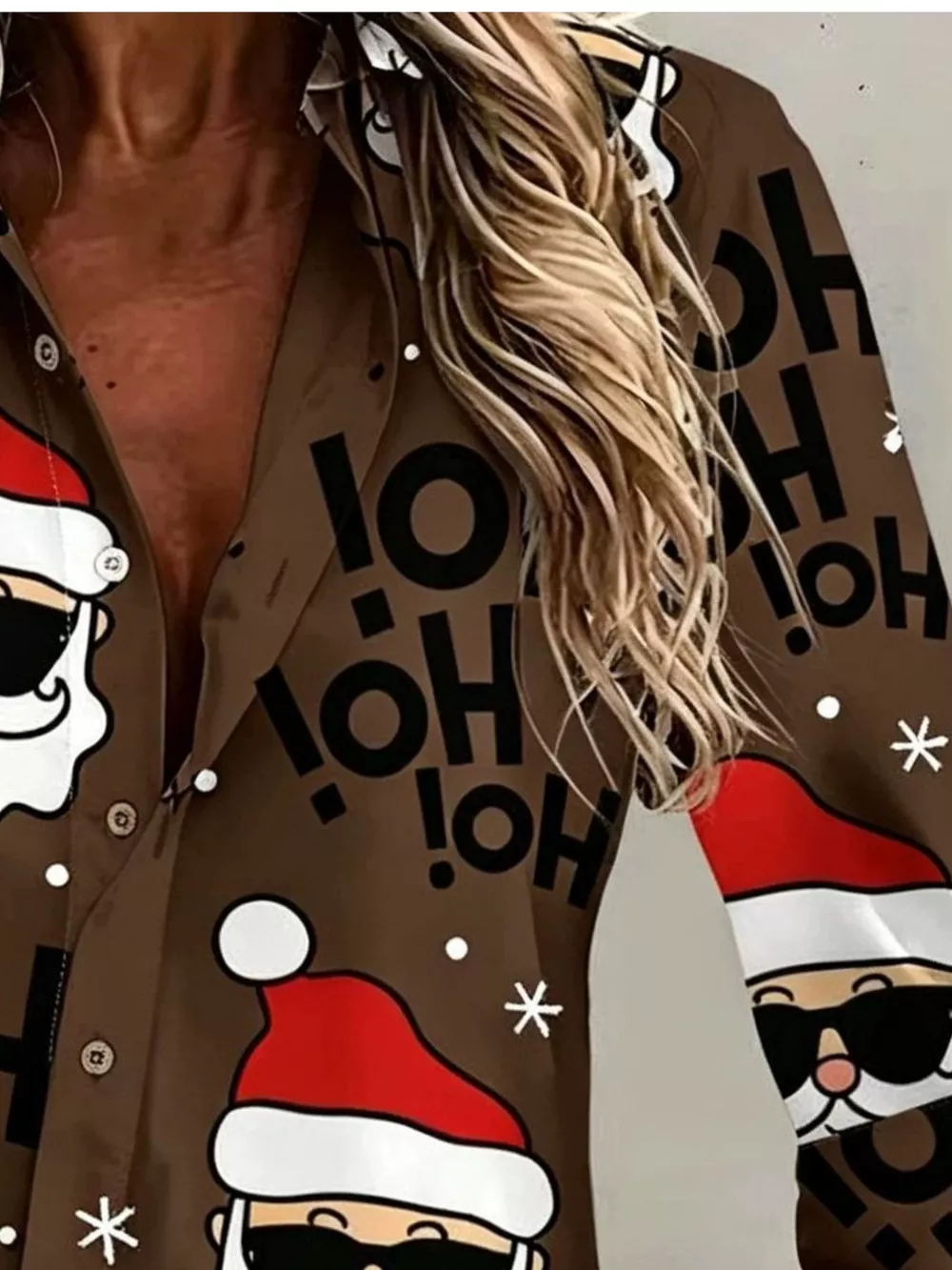 Full Size Christmas Santa Claus Print Button-Down Shirt Plus Size, image 8