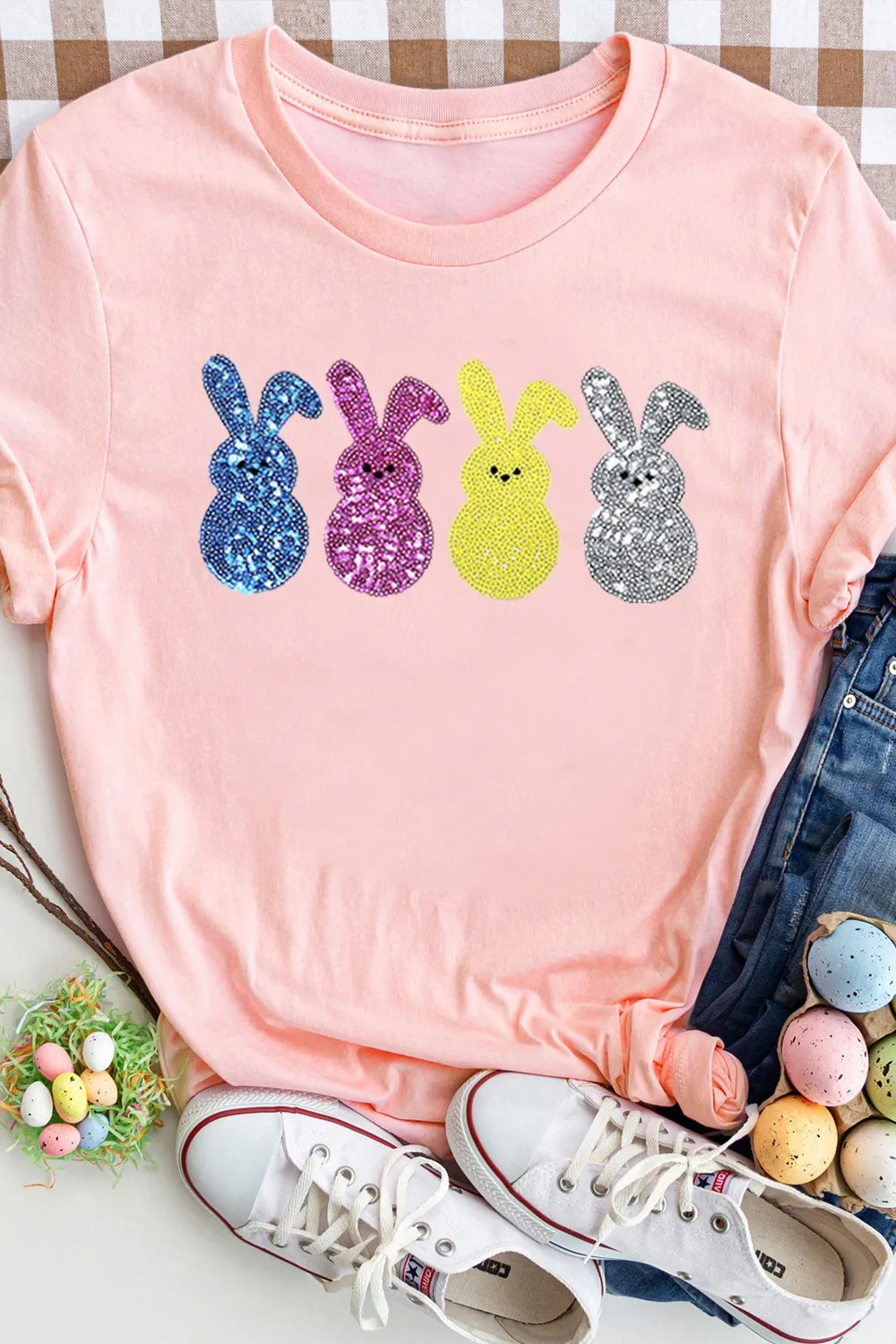 Sequin Bunny Round Neck Short Sleeve T-Shirt, image 3