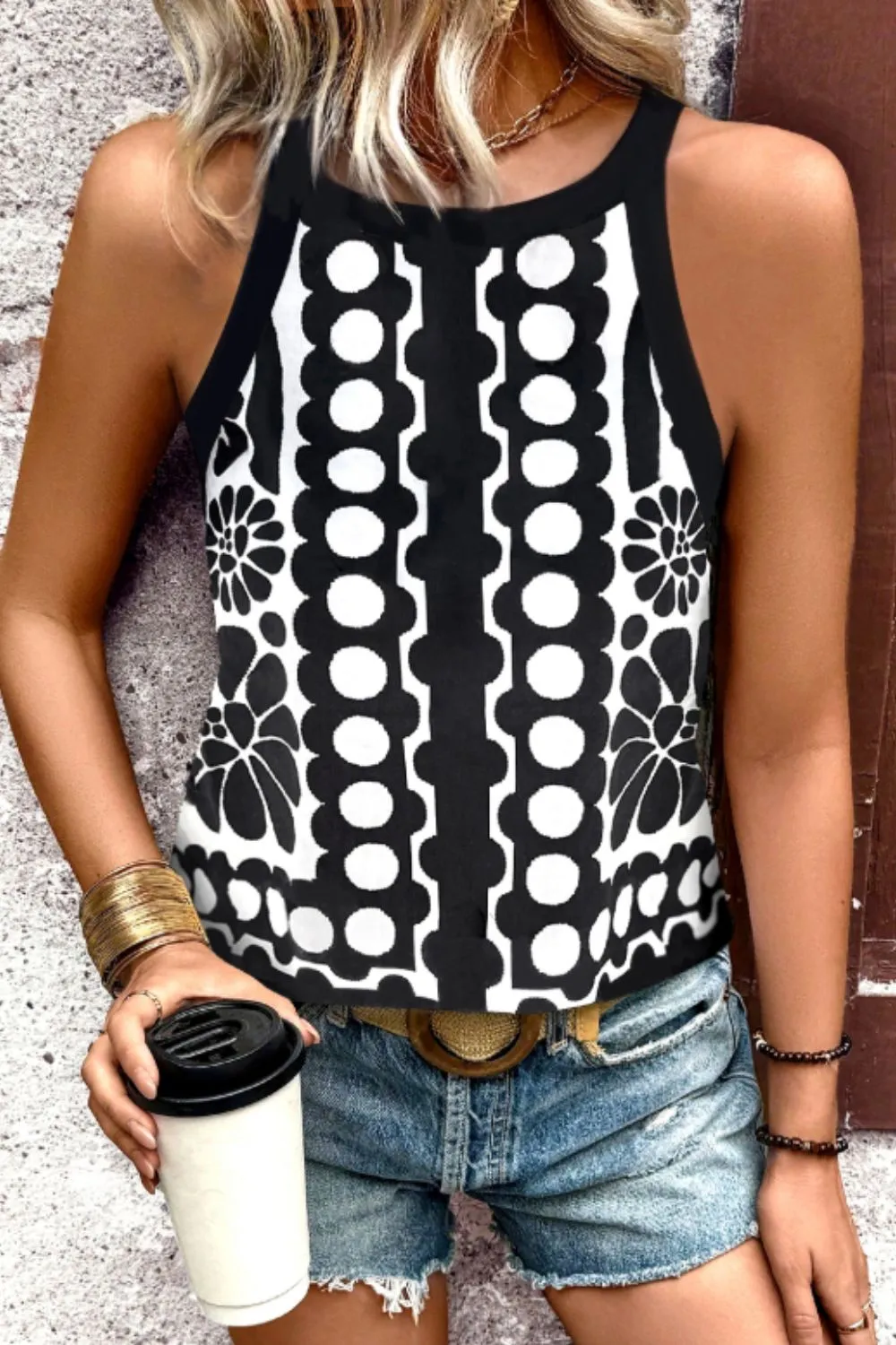 Geometric Print Sleeveless Tank Top, image 2