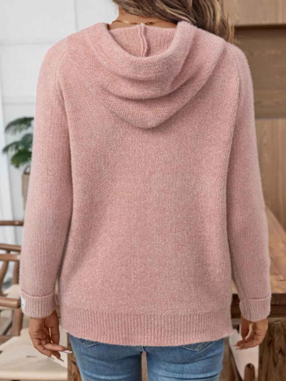 Long Sleeve Drawstring Hooded Sweater, image 2