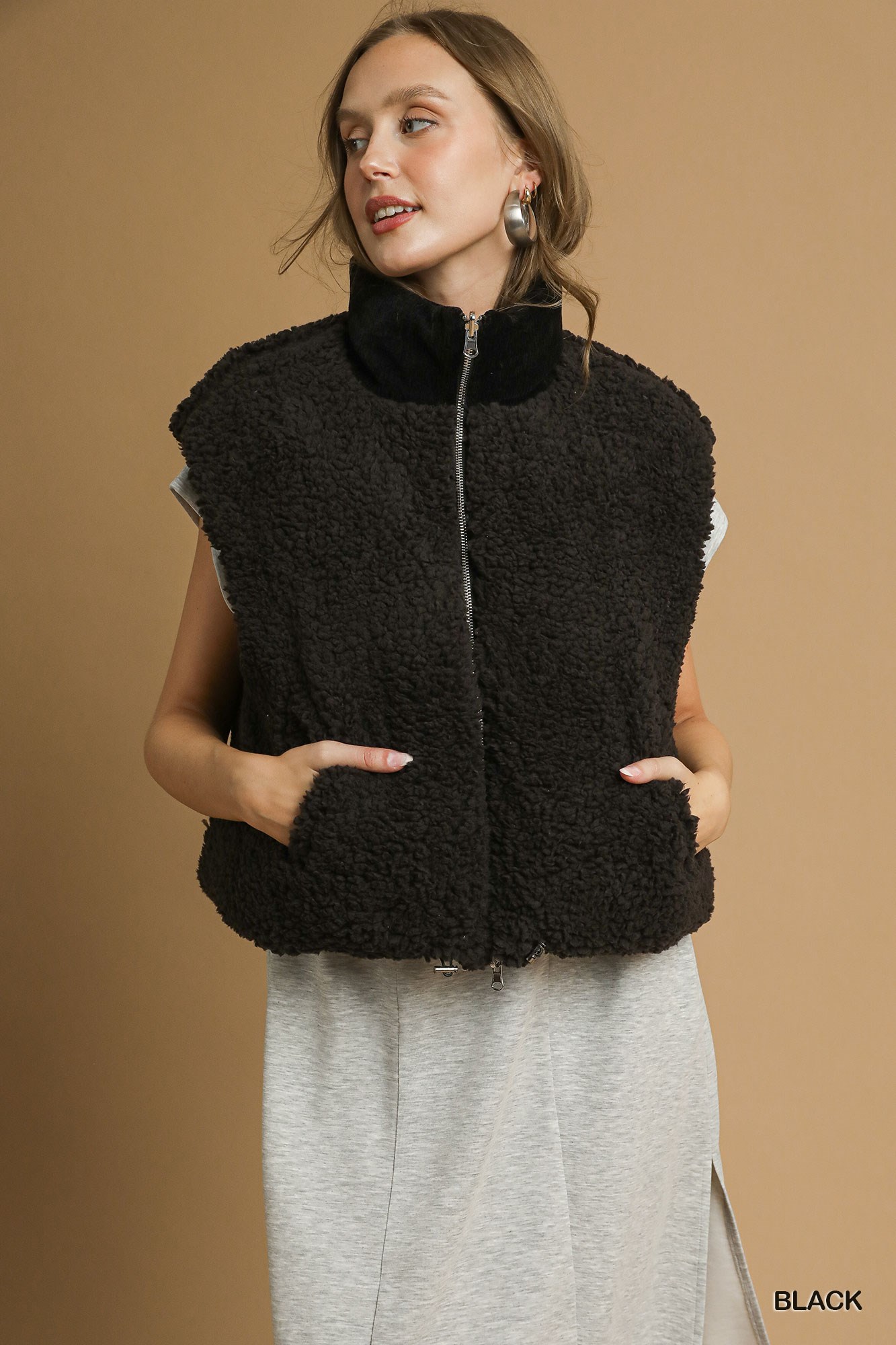Sherpa-Lined Zip Vest with Drawstring Hem, image 2