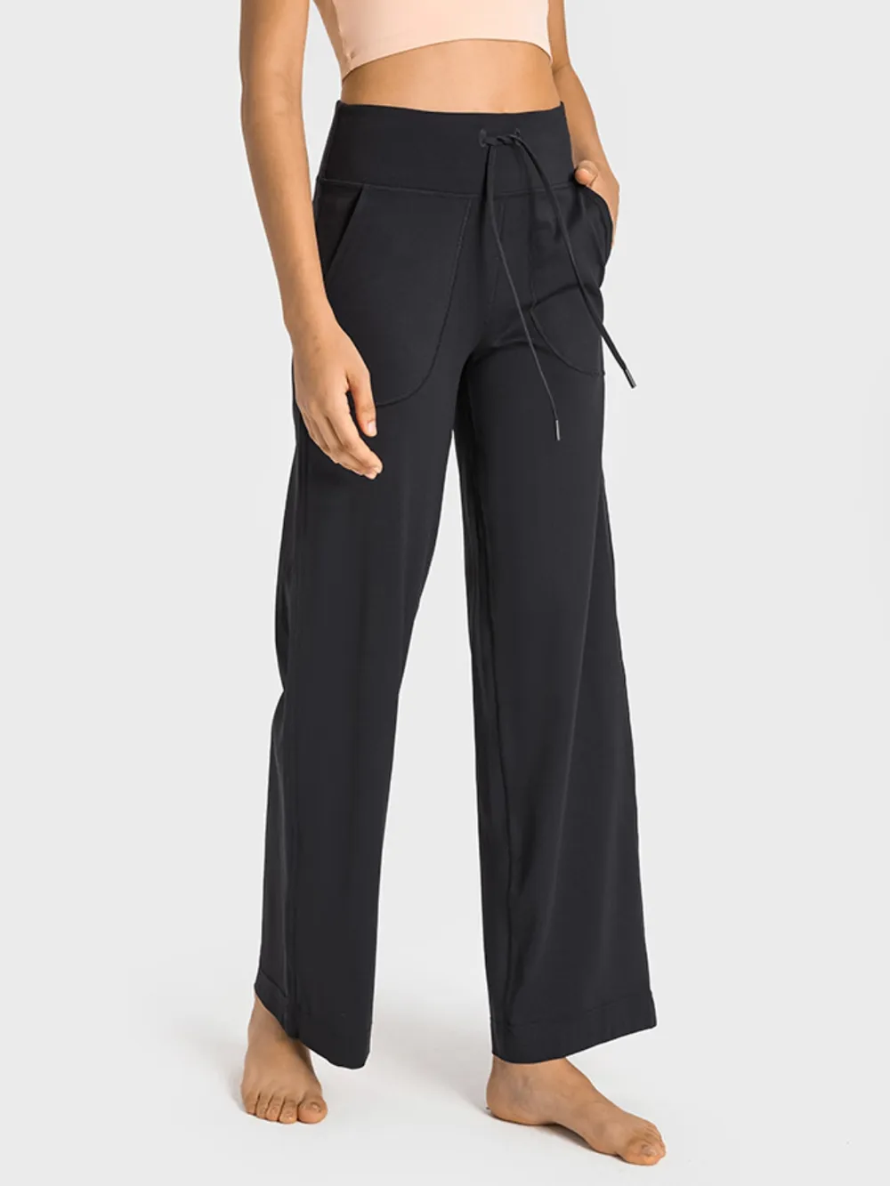 Drawstring Waist Wide Leg Sports Pants with Pockets, image 4