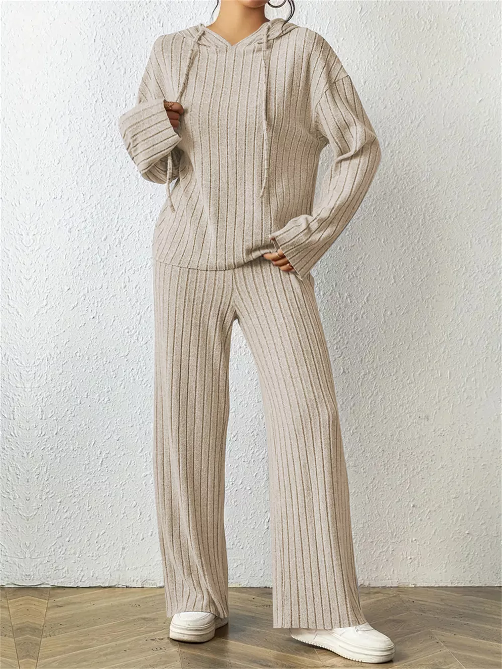 Ribbed Drawstring Hoodie and Pants Set, image 11