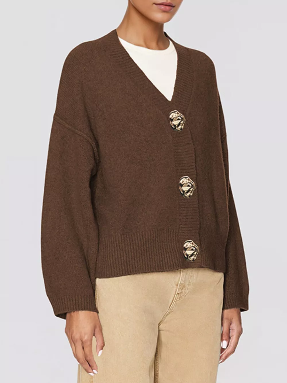 Gold Buttons V-Neck Cardigan, image 3