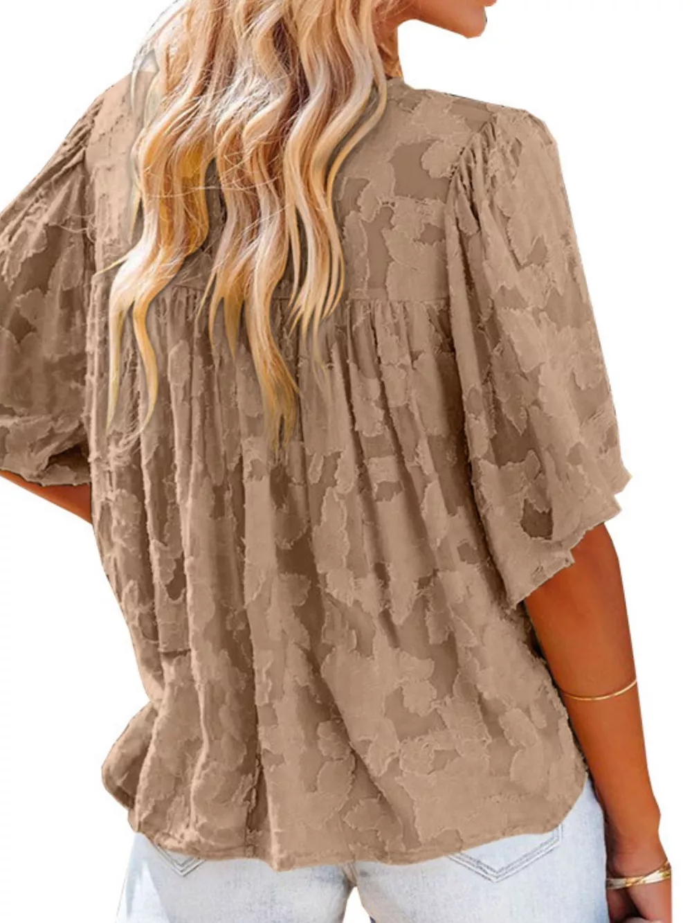 Full Size Textured V-Neck Button-Down Shirt Plus Size, image 3