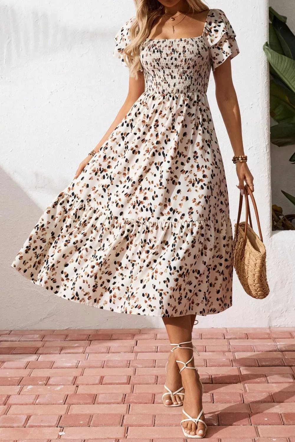 Square Neck Ruffle Sleeve Midi Dress, image 2