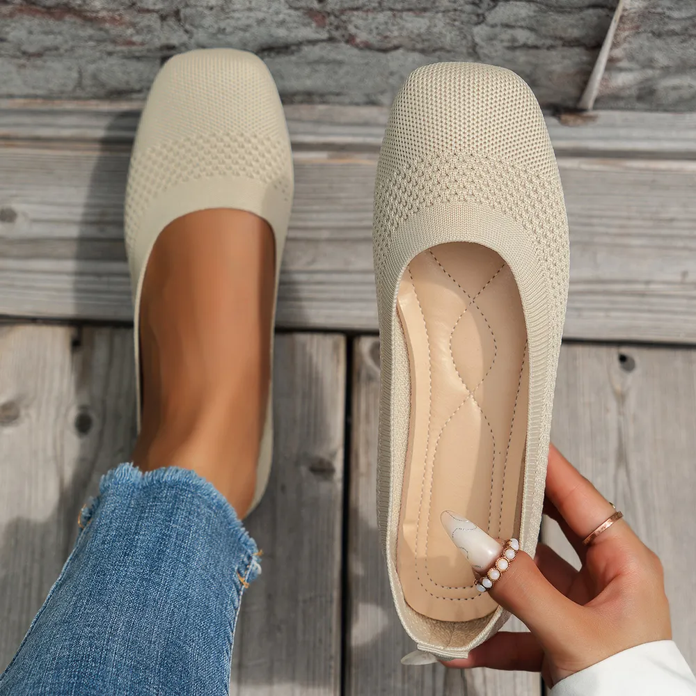 Square Toe Solid Color Mesh Slip-Ons, image 4