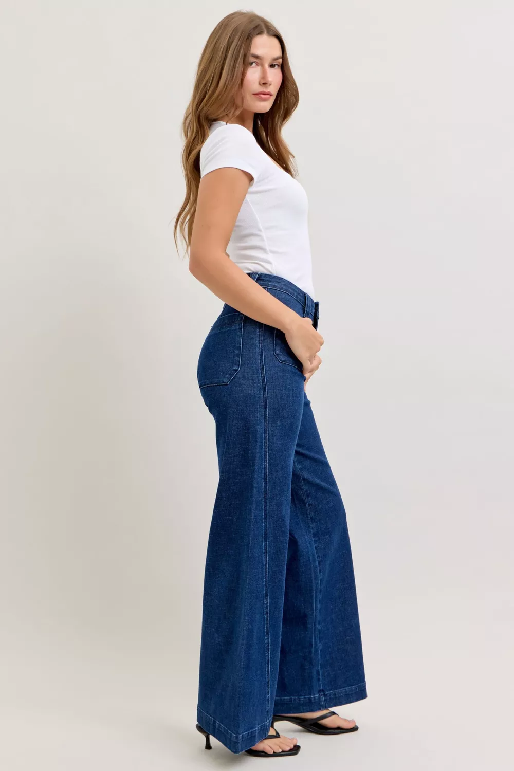 High-Waisted Retro Wide Jeans with Patch Pkts & Twisted Seams, image 3