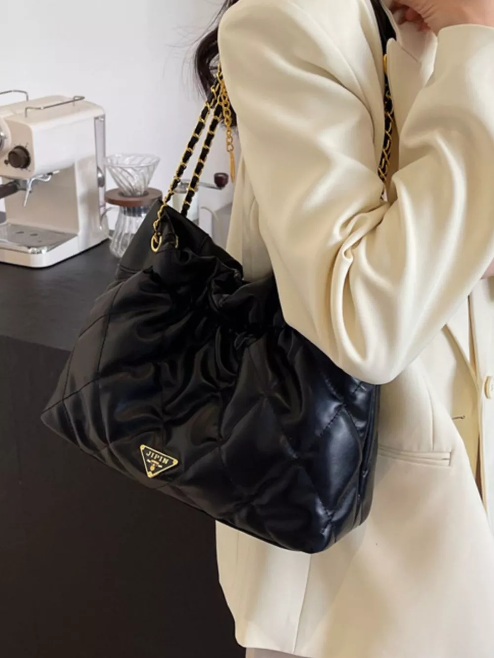 Ruched Leather Shoulder Bag, image 8