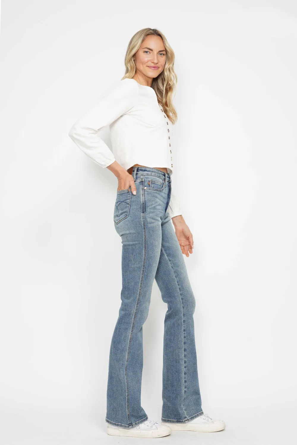 Full Size Tummy Control Back Embroidered Pocketed Bootcut Jeans Plus Size, image 3
