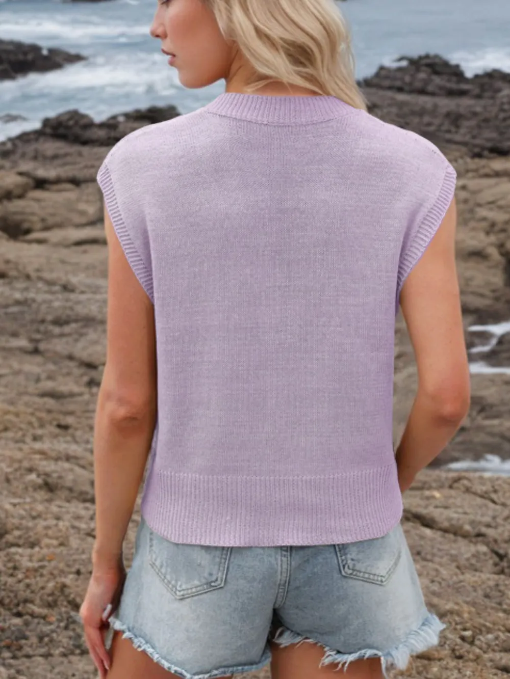 Ribbed Hem V-Neck Sweater Vest, image 21