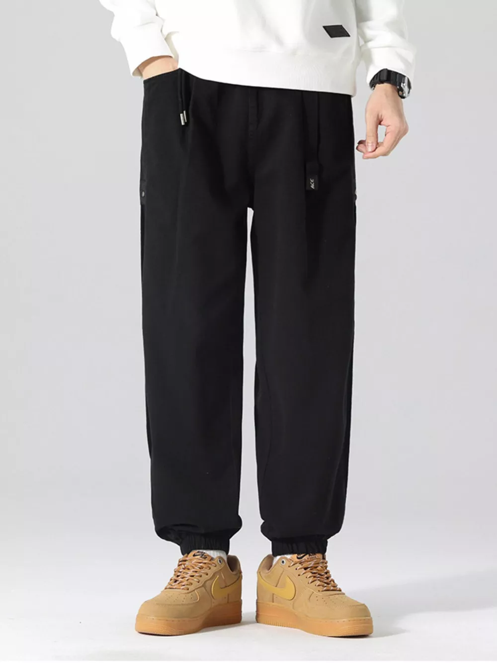 Men's Plus Size Drawstring Cargo Joggers with Pockets, image 2