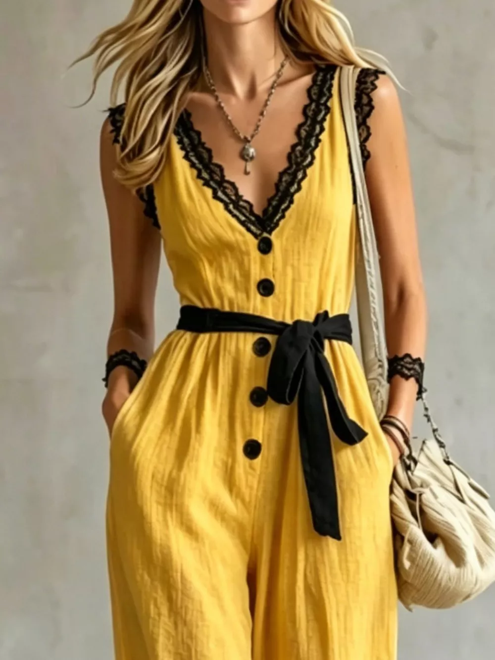 Lace Trim Sleeveless Wide Leg Jumpsuit, image 7