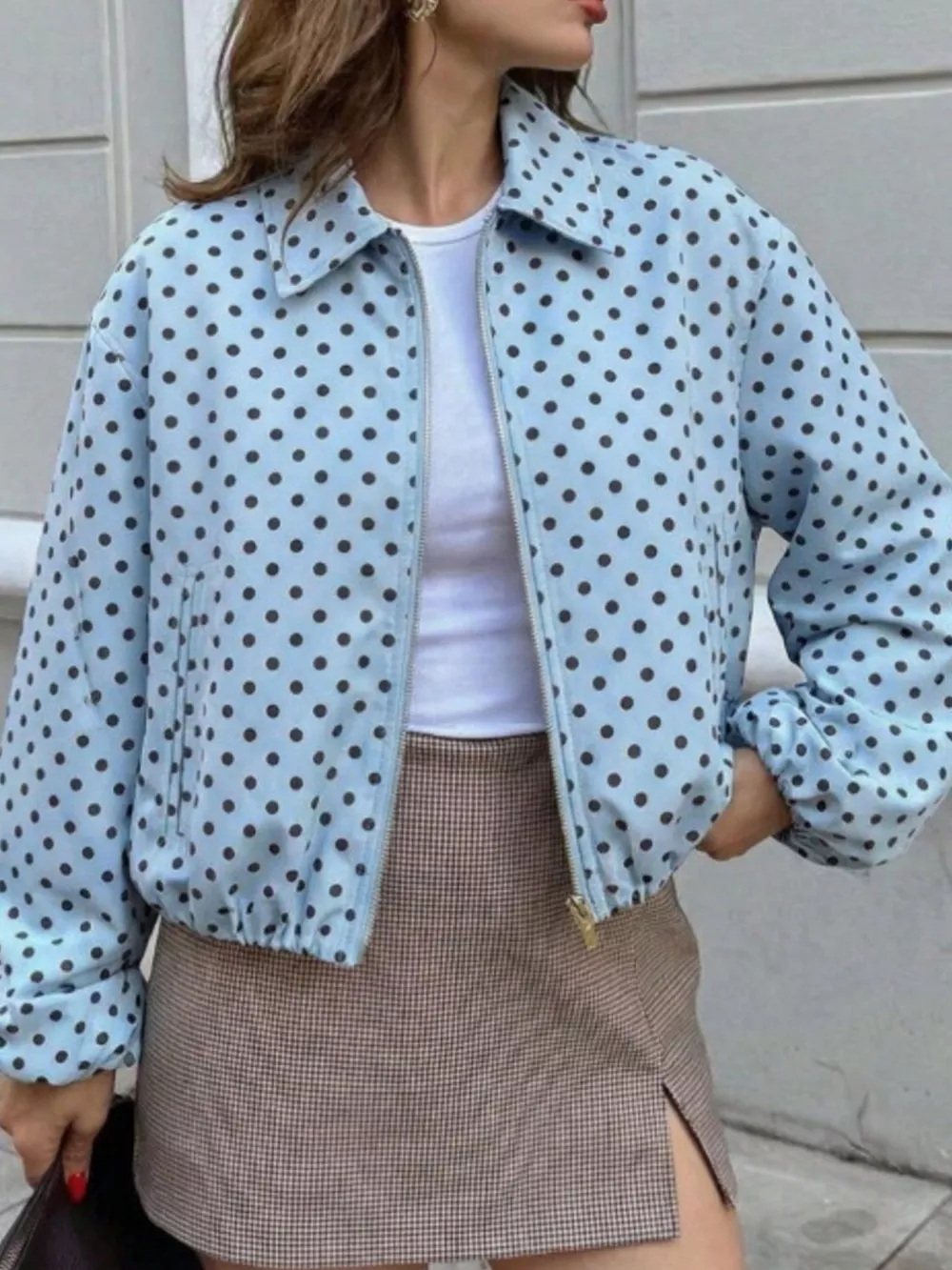 Polka Dot Casual Zip-Up Jacket, image 6