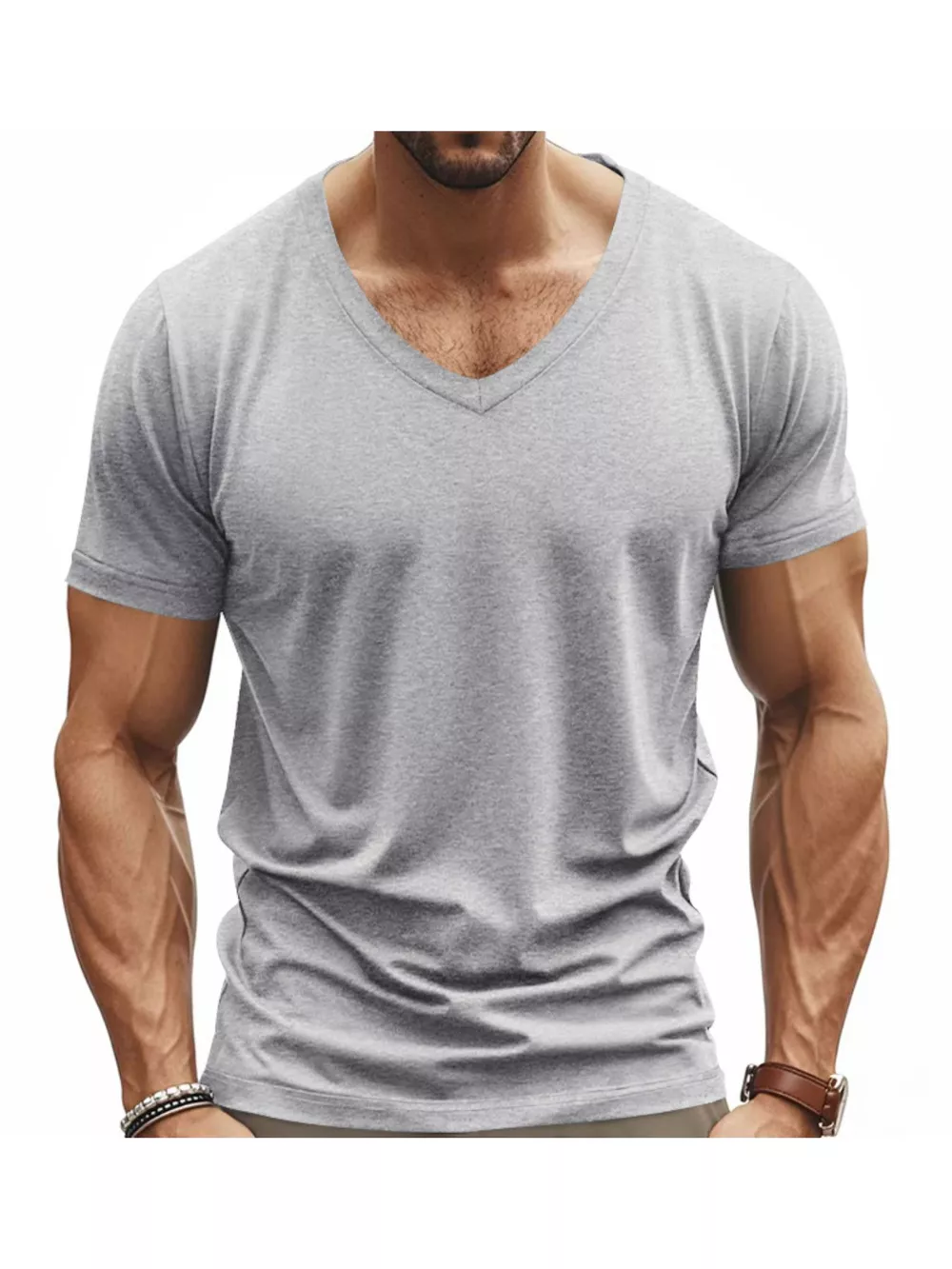 Men's Full Size Slim Fit V-Neck Basic T-Shirt Plus Size, image 16