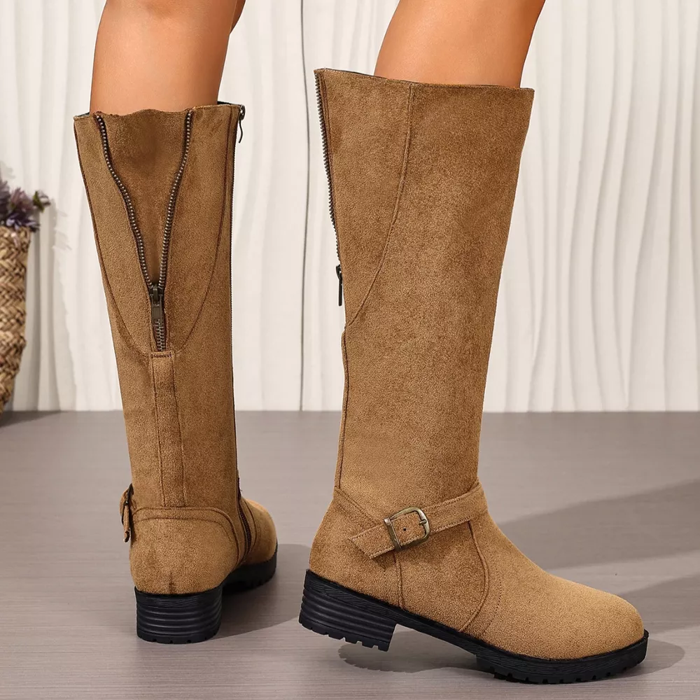 Knee-High Suede Buckle Accent Boots, image 6