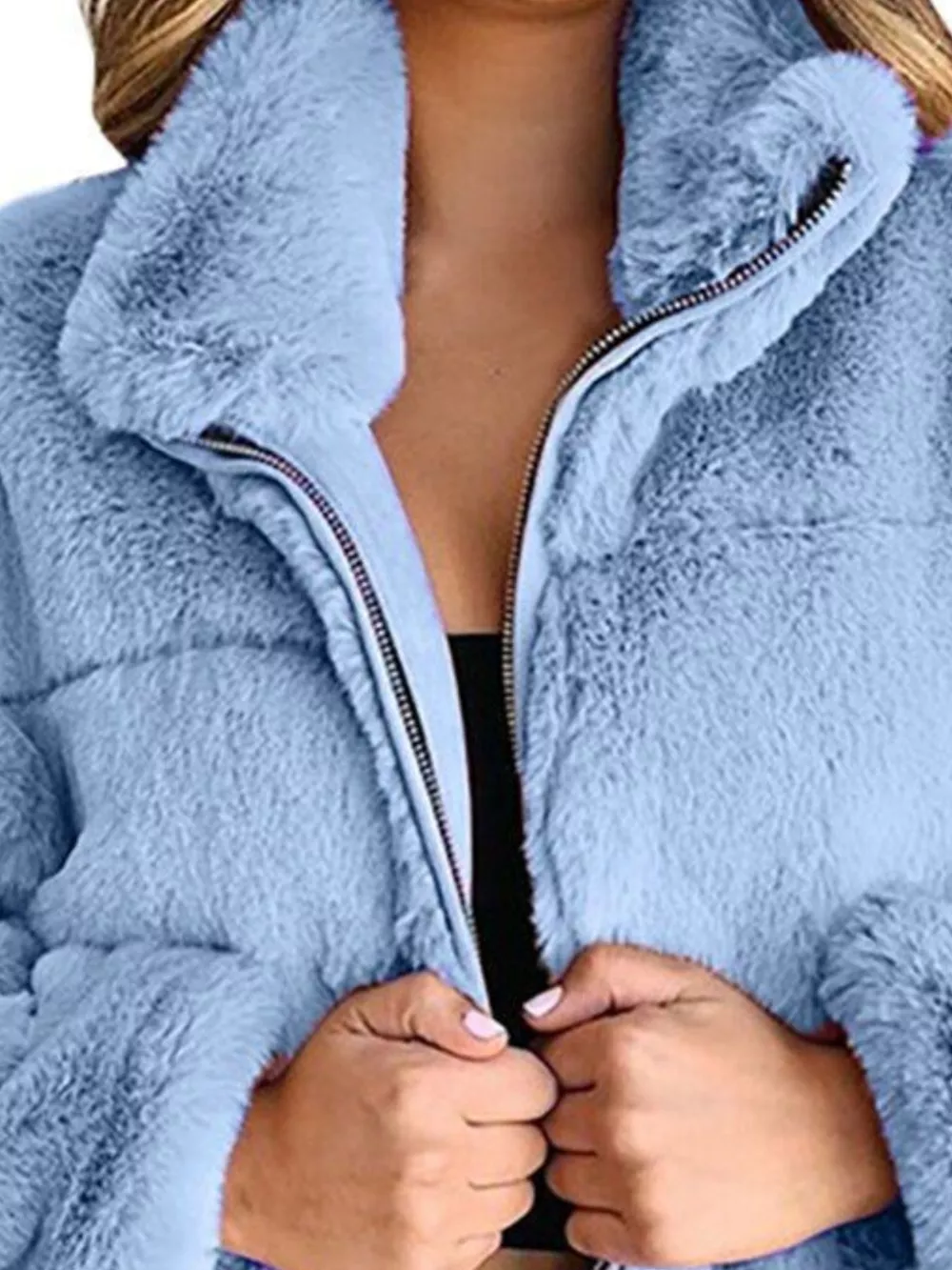 Full Size Faux Fur Cropped Zip-Up Jacket Plus Size, image 11