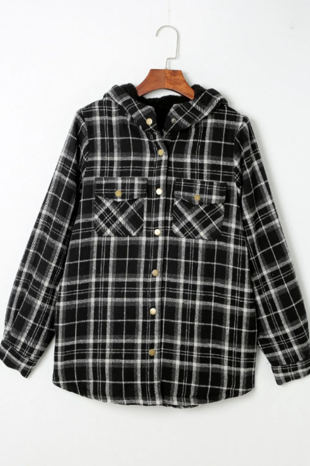 Plaid Button Up Long Sleeve Hooded Jacket, image 17