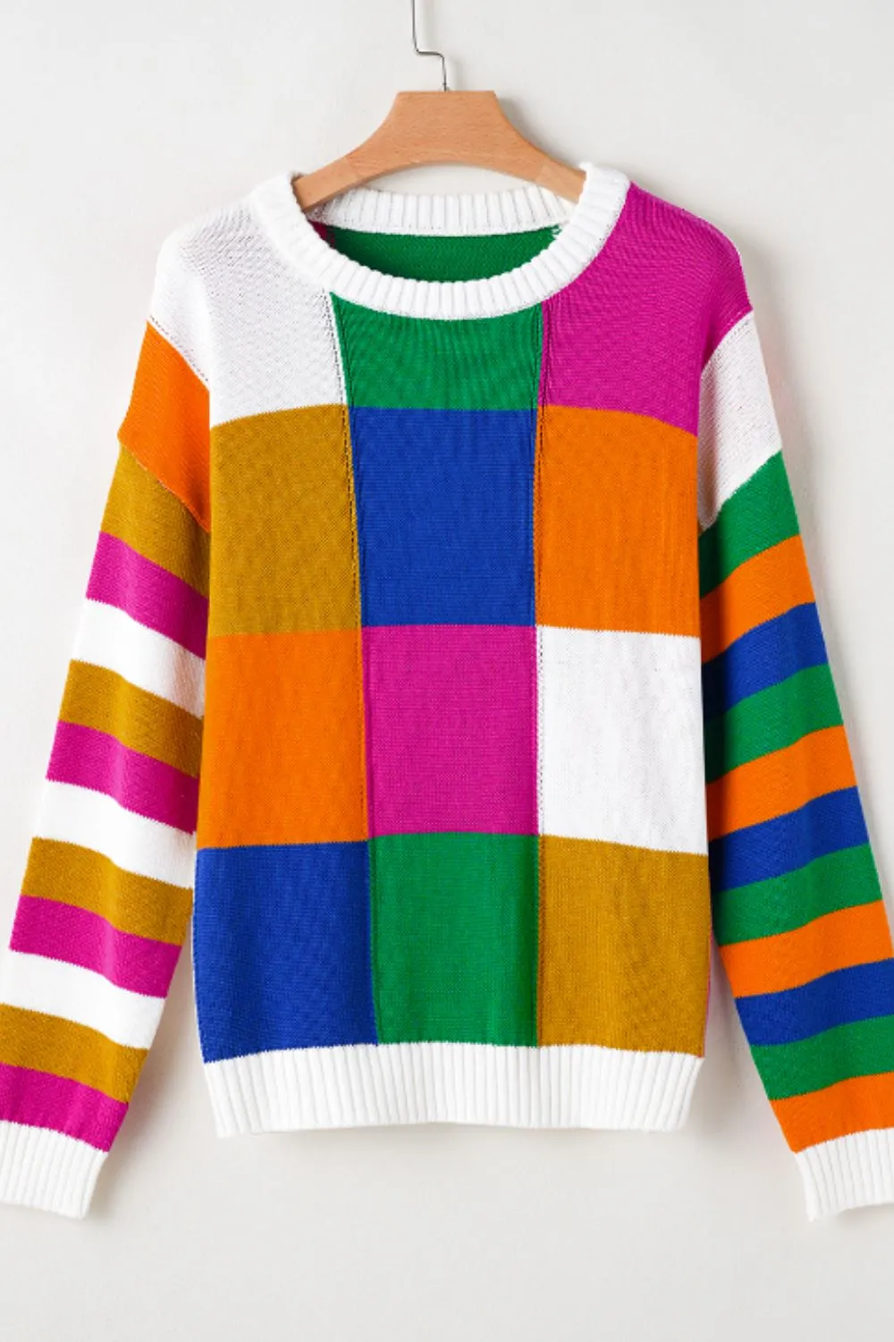Color Block Round Neck Long Sleeve Sweater, image 2