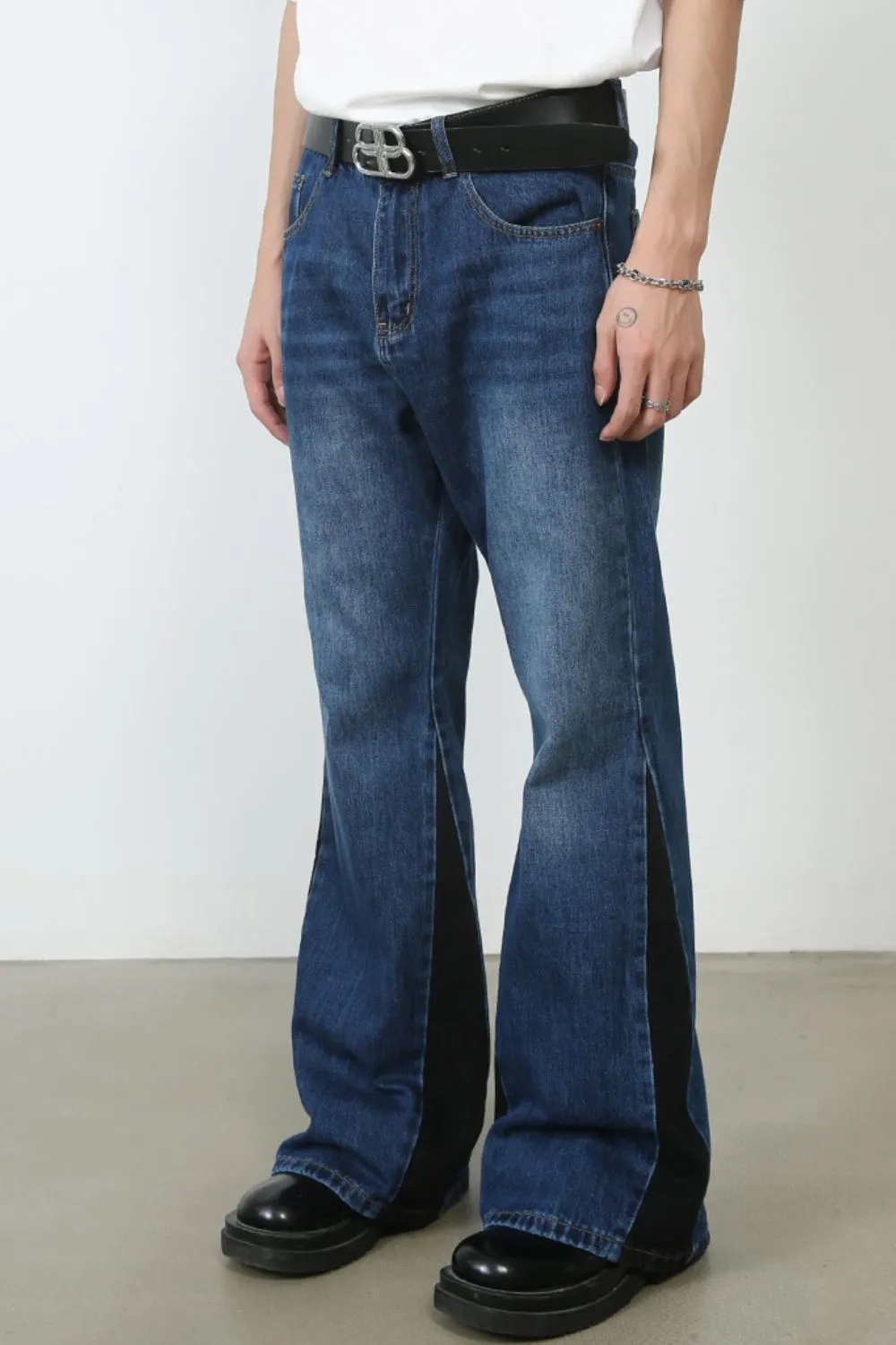 Men's Contrast Bootcut Jeans with Pockets, image 4