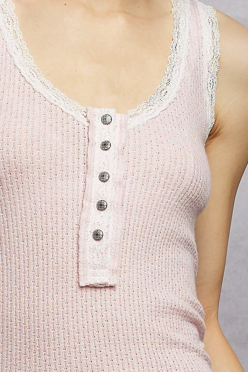 Lace Trim Tank with Front Button Closure, image 2